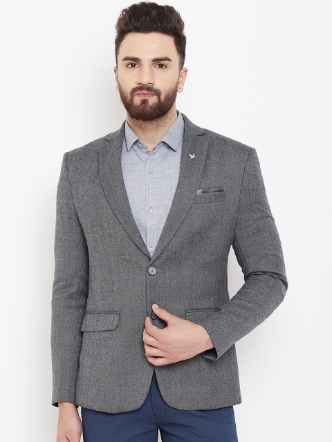 Canary London Men Grey Self Design Slim-Fit Blazers