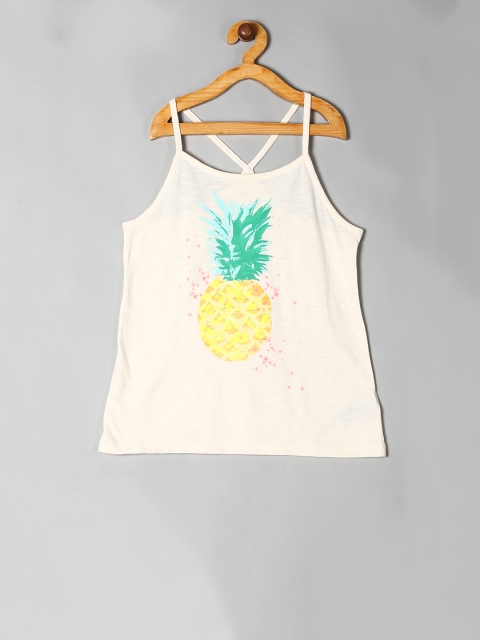 GAP Girls Cream-Coloured Printed Tank Pure Cotton Top