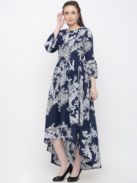 Indian Virasat Women Printed Blue Fit and Flare Dress