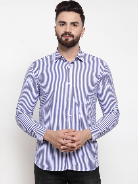 JAINISH Men Blue Classic Slim Fit Striped Casual Shirt