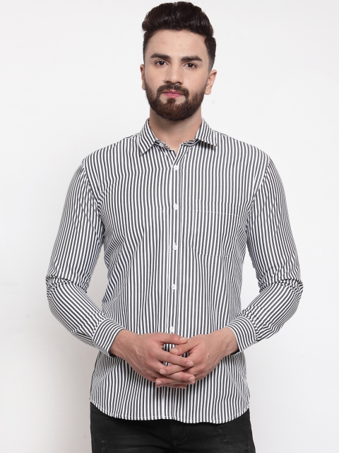 JAINISH Men Black Classic Slim Fit Striped Casual Shirt