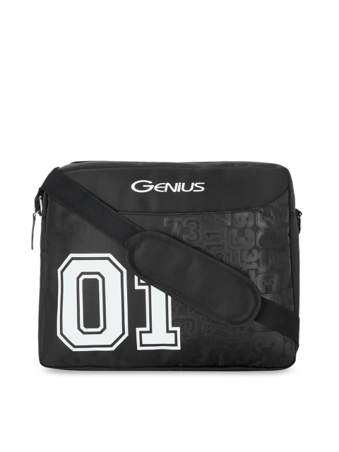 Genius Unisex Charcoal Grey & White Printed 12 inches Small Messenger Bag