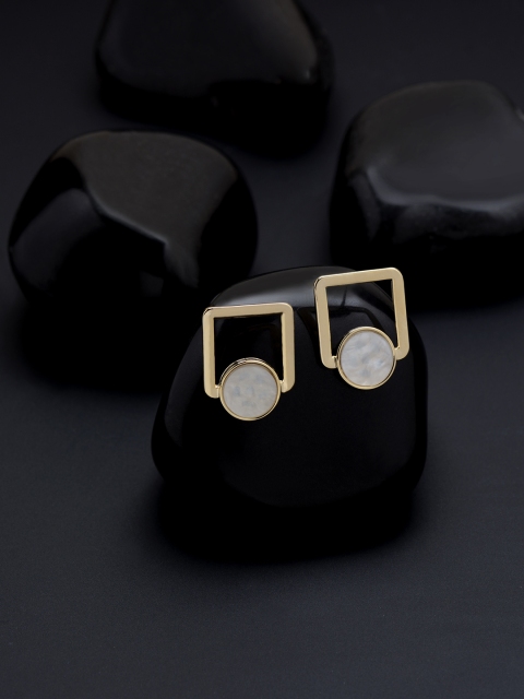 E2O White & Gold-Toned Square Studs