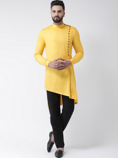 I Know Men Yellow Solid Asymmetric Straight Kurta