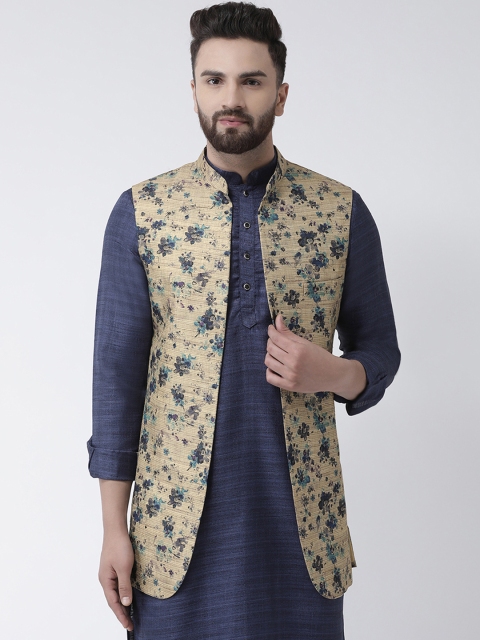 I Know Men Beige Printed Nehru Jacket