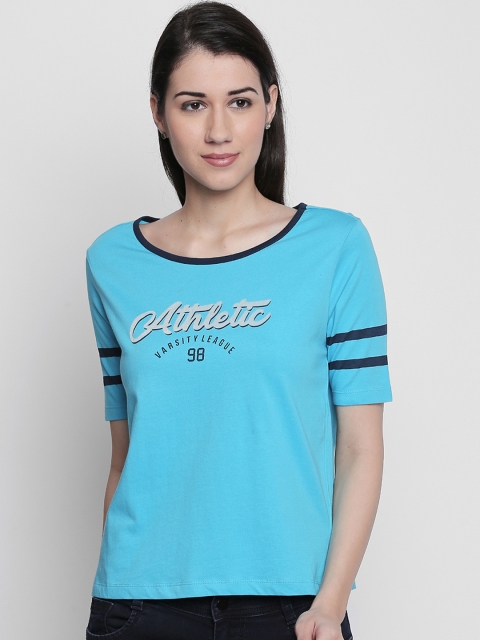 Ajile by Pantaloons Women Blue Printed Round Neck T-shirt