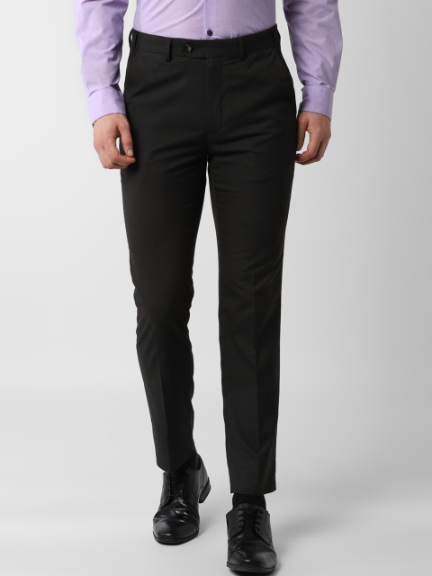 Peter England Men Black Slim Fit Self Design Formal Trousers