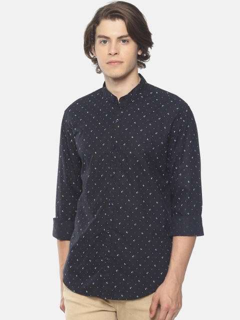 IVOC Men Navy Blue & White Slim Fit Printed Casual Shirt