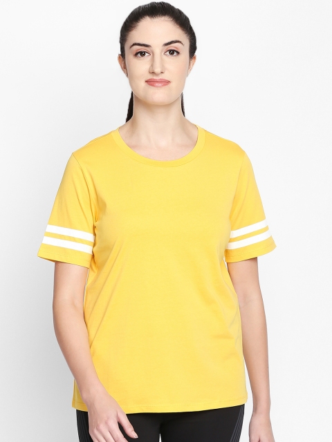 Ajile by Pantaloons Women Yellow Solid Round Neck Pure Cotton T-shirt