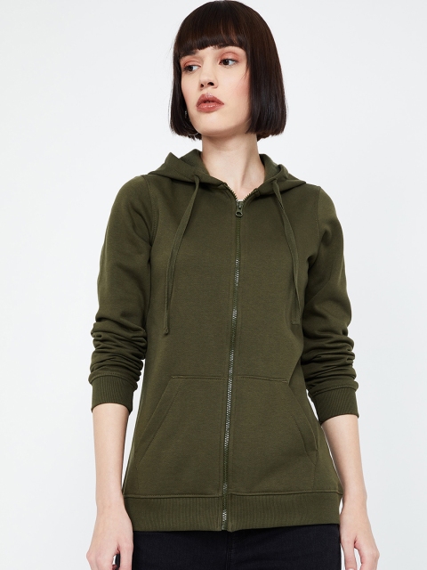 Fame Forever by Lifestyle Women Olive Green Solid Hooded Sweatshirt