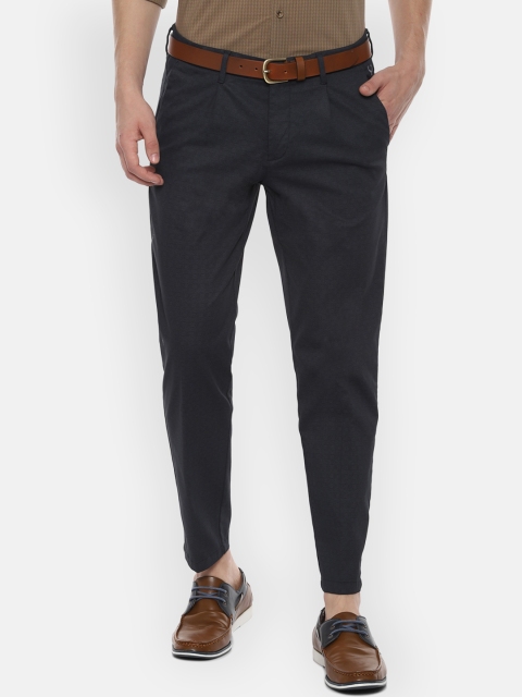 Allen Solly Men Navy Blue Slim Fit Self Design Regular Trousers