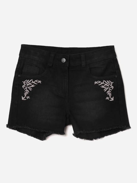 Fame Forever by Lifestyle Girls Black Printed Regular Fit Denim Shorts