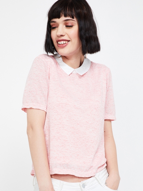 Bossini Women Pink Self Design A-Line Crop Top
