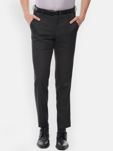 Van Heusen Men Black Slim Fit Solid Regular Trousers