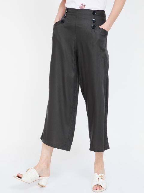 Bossini Women Grey Regular Fit Solid Cropped Parallel Trousers