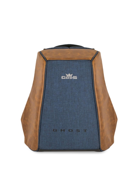 GODS Unisex Blue & Brown Anti-Theft Colourblocked Backpack