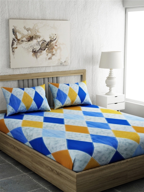 EverHOME Blue & Mustard Yellow Geometric 144 TC 1 Queen Bedsheet with 2 Pillow Covers
EverHOME Blue & Mustard Yellow Geometric 144 TC 1 Queen Bedsheet with 2 Pillow Covers