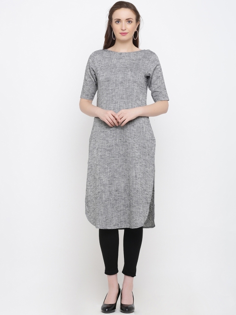 Indian Virasat Women Grey Solid Straight Kurta