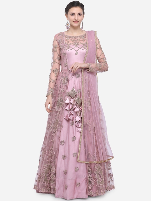 Stylee LIFESTYLE Pink Net Semi-Stitched Dress Material