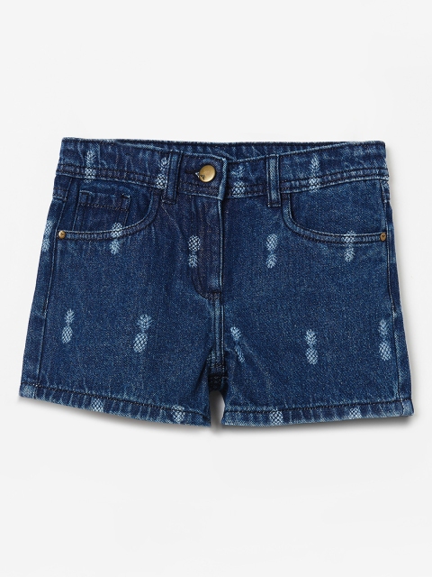Fame Forever by Lifestyle Girls Navy Blue Printed Regular Fit Denim Shorts