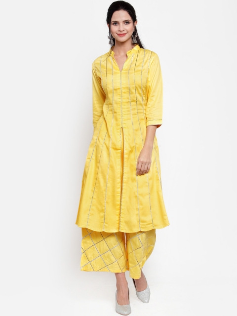 Get Glamr Women Yellow Solid Kurta with Palazzos