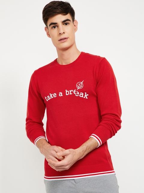Smiley World Men Red Printed Sweater