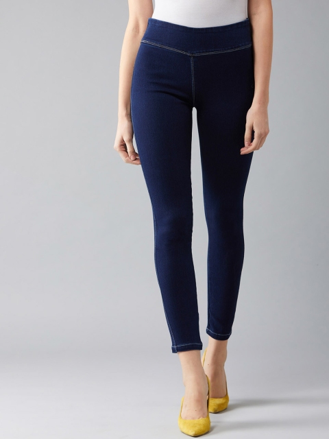 DOLCE CRUDO Women Navy Blue Solid Slim Fit Jeggings
