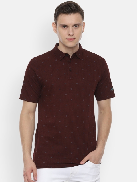 Allen Solly Men Maroon Printed Polo Collar T-shirt