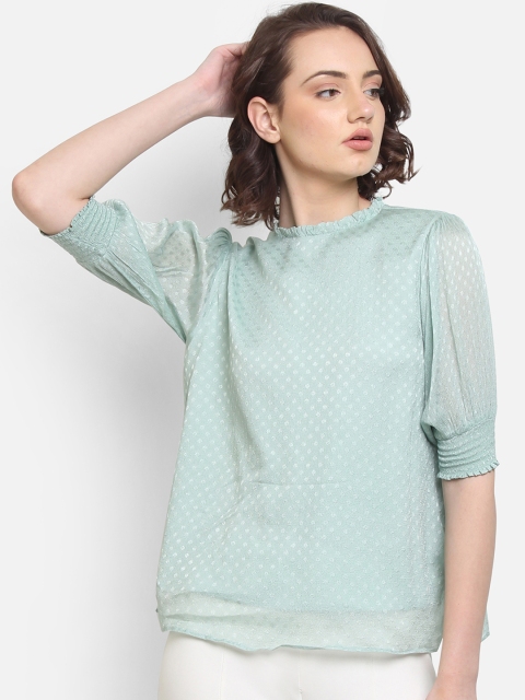 COVER STORY Women Green Self Design A-Line Top