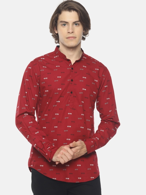 IVOC Men Maroon Printed Straight Kurta
