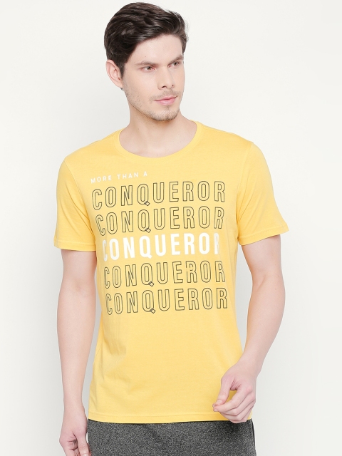 Ajile by Pantaloons Men Yellow Printed Round Neck T-shirt