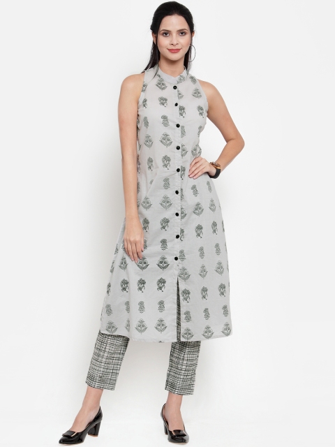 Get Glamr Women Grey Printed Kurti with Trousers