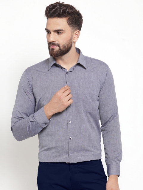 Hancock Men Navy Blue Sport Slim Fit Solid Formal Shirt