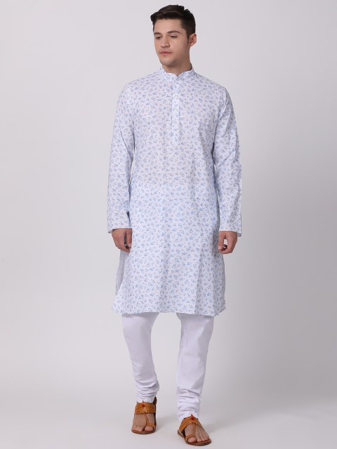 TABARD Men White Floral Print Straight Kurta