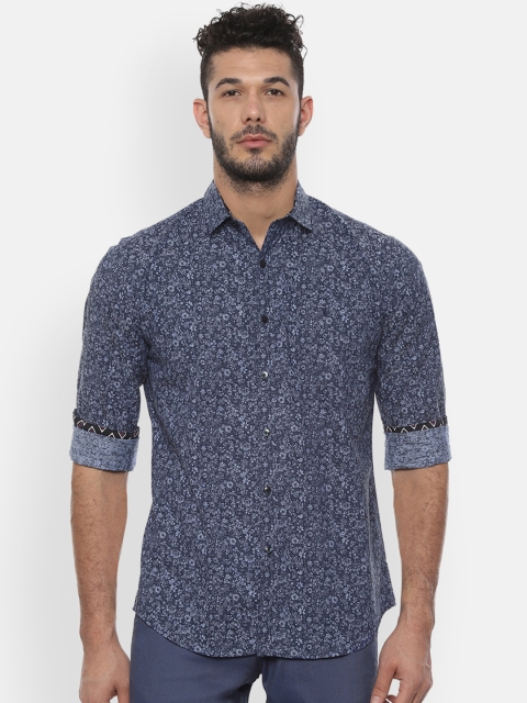 V Dot Men Blue Slim Fit Printed Casual Shirt