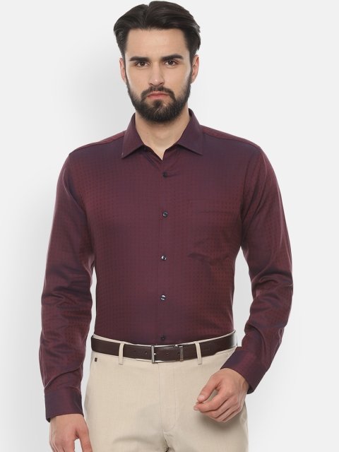 Van Heusen Men Maroon & Blue Regular Fit Self Design Formal Shirt