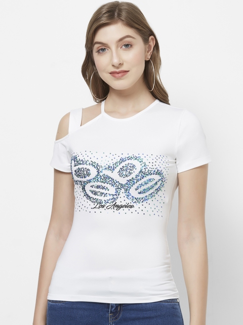 bebe Women Off-White Embellished Top