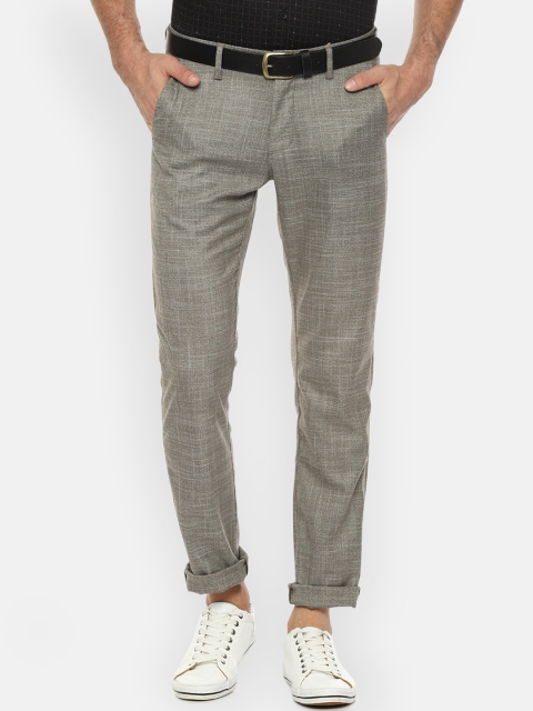 Allen Solly Men Grey Slim Fit Self Design Regular Trousers