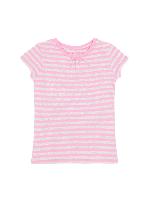 POPPERS by Pantaloons Girls Pink Striped Round Neck Pure Cotton T-shirt