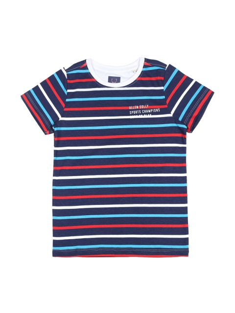 Allen Solly Junior Boys Navy Blue & Red Striped Round Neck T-shirt