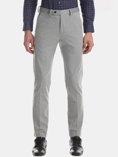 Arrow Men Grey Tapered Fit Self Design Formal Trousers