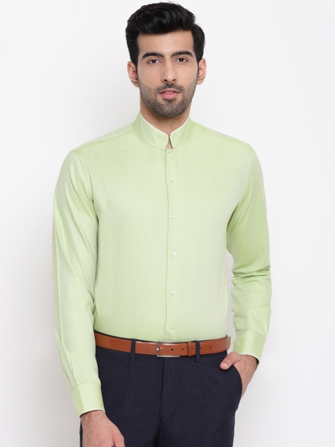 AC&F Men Green Slim Fit Self Design Casual Shirt