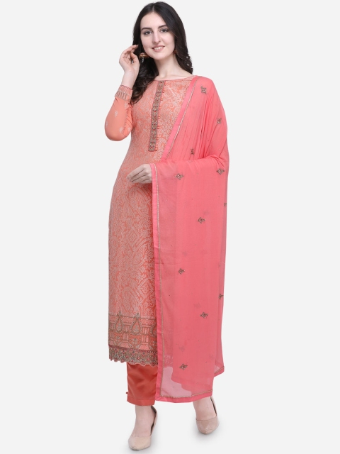 Stylee LIFESTYLE Peach-Coloured Poly Georgette Semi-Stitched Dress Material