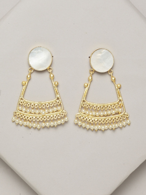 PANASH Gold-Toned & White Circular Drop Earrings
