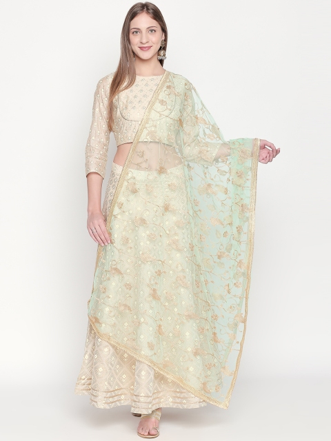 Dupatta Bazaar Sea Green & Gold-Coloured Embroidered Dupatta