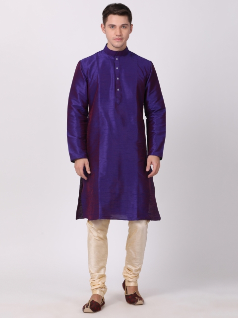 TABARD Men Purple Solid Straight Kurta