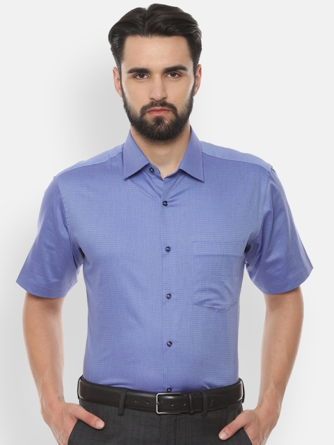 Van Heusen Men Blue Regular Fit Self Design Formal Shirt