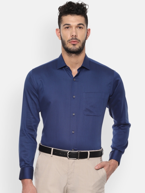 Van Heusen Men Navy Blue Boxy Self Design Formal Shirt