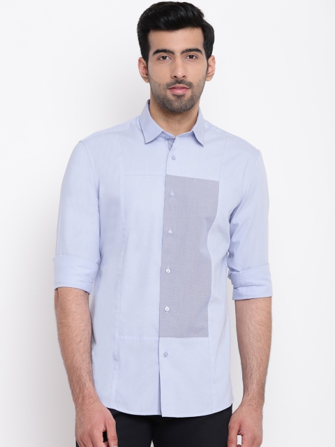 AC&F Men Blue Slim Fit Colourblocked Casual Shirt