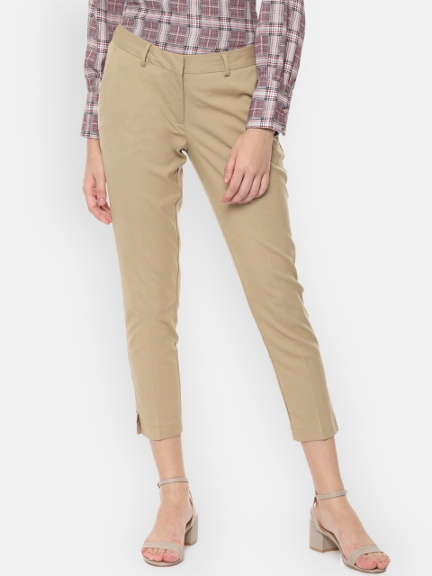 Allen Solly Woman Beige Regular Fit Solid Cigarette Trousers